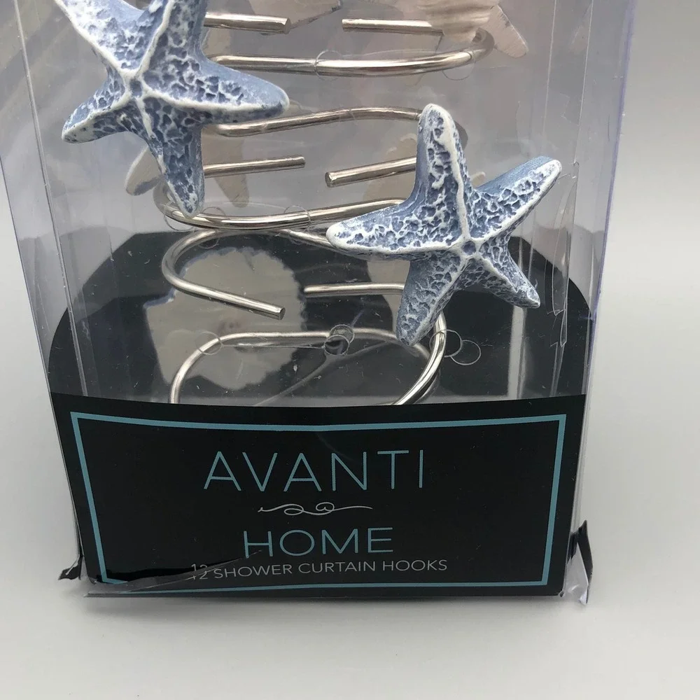 Avanti Home Abstract Coastal Shower Curtain Hooks Set of 12 Blue White‎ Beach